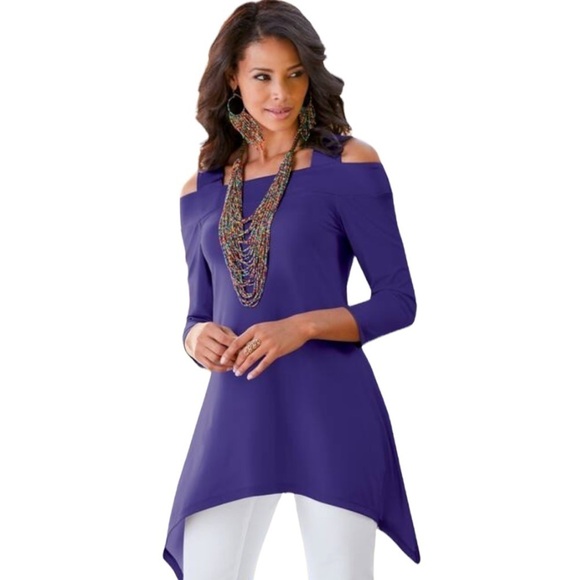 Clara Sun Woo Classic Cold Shoulder Tunic in Purple XS - Picture 1 of 9